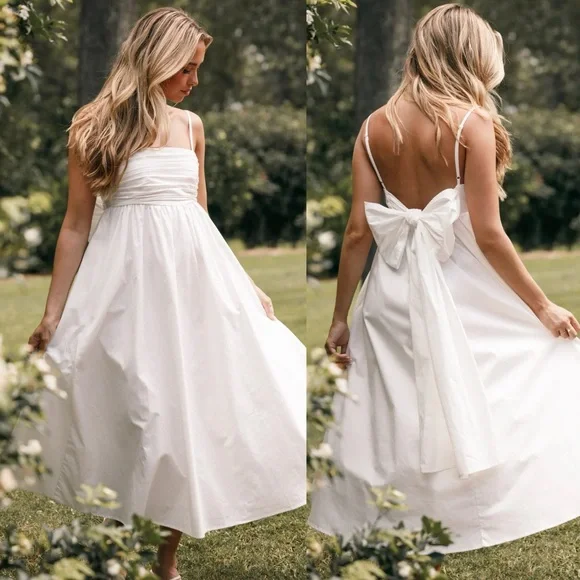 knee length dresses for ladies Alice Bow Back Midi Dress - White